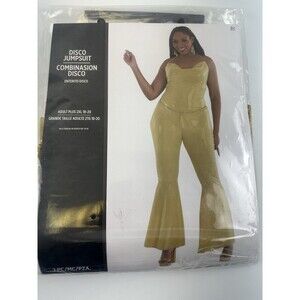 Disco Jumpsuit Costume Gold Yellow Sequin Flare Leg Womens Adult Plus 18-20 New